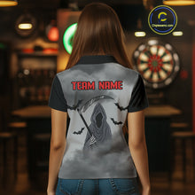 Load image into Gallery viewer, Grim Reaper With Grey Smoke Black Dartboard Darts Shirt For Women - Custom Darts Jersey NYN0535