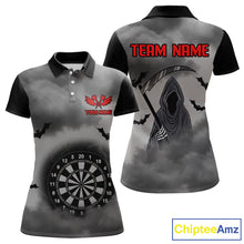 Load image into Gallery viewer, Grim Reaper With Grey Smoke Black Dartboard Darts Shirt For Women - Custom Darts Jersey NYN0535