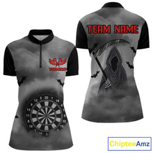 Load image into Gallery viewer, Grim Reaper With Grey Smoke Black Dartboard Darts Shirt For Women - Custom Darts Jersey NYN0535