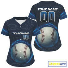 Load image into Gallery viewer, Custom Blue - Black Lightning Women Baseball Ball Jersey, Outfits Baseball Jersey For Newborns NYN1076