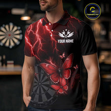 Load image into Gallery viewer, Custom Men Polo Darts Shirt With Maroon Lightning &amp; Glowing Butterfly, Darts Jersey NYN1019