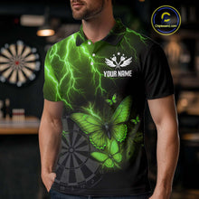 Load image into Gallery viewer, Custom Men Polo Darts Shirt With Emerald Lightning &amp; Glowing Butterfly, Darts Jersey NYN1021