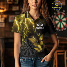 Load image into Gallery viewer, Custom Women&#39;s Polo Darts Shirt With Yellow Lightning &amp; Glowing Butterfly, Darts Jersey NYN1020