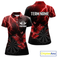 Load image into Gallery viewer, Custom Women&#39;s Polo Darts Shirt With Maroon Lightning &amp; Glowing Butterfly, Darts Jersey NYN1019