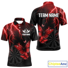 Load image into Gallery viewer, Custom Men Polo Darts Shirt With Maroon Lightning &amp; Glowing Butterfly, Darts Jersey NYN1019