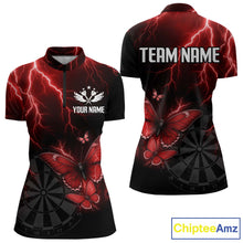 Load image into Gallery viewer, Custom Women's 1/4-Zip Darts Shirt With Maroon Lightning &amp; Glowing Butterfly, Darts Jersey NYN1019