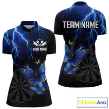 Load image into Gallery viewer, Custom Women's 1/4-Zip Darts Shirt With Navy Lightning &amp; Glowing Butterfly, Darts Jersey NYN1018