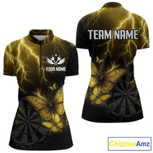 Load image into Gallery viewer, Custom Women's 1/4-Zip Darts Shirt With Yellow Lightning &amp; Glowing Butterfly, Darts Jersey NYN1020