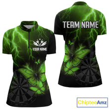 Load image into Gallery viewer, Custom Women's 1/4-Zip Darts Shirt With Emerald Lightning &amp; Glowing Butterfly, Darts Jersey NYN1021