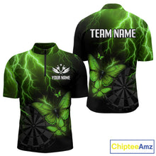 Load image into Gallery viewer, Custom Men 1/4-Zip Darts Shirt With Emerald Lightning &amp; Glowing Butterfly, Darts Jersey NYN1021