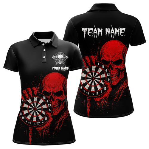 Custom Women's Darts Shirt With Blood Skull Holding Dartboard, Darts Jersey NYN0294