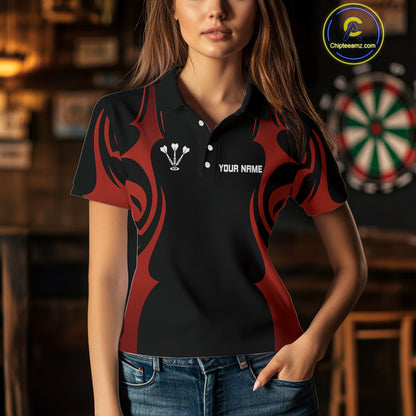 Custom Women's Darts Shirt With Red And Darkness Dartboards, Darts Team Jersey NYN0297