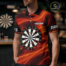 Load image into Gallery viewer, Orange Waving Lines Flame Dart Arrow Men's Darts Shirt - Custom Name &amp; Team Jersey NYN0588