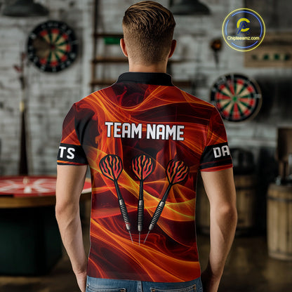 Orange Waving Lines Flame Dart Arrow Men's Darts Shirt - Custom Name & Team Jersey NYN0588