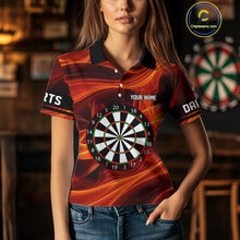 Load image into Gallery viewer, Orange Waving Lines Flame Dart Arrow Women&#39;s Darts Shirt - Custom Name &amp; Team Jersey NYN0588