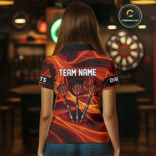 Load image into Gallery viewer, Orange Waving Lines Flame Dart Arrow Women&#39;s Darts Shirt - Custom Name &amp; Team Jersey NYN0588