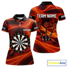 Load image into Gallery viewer, Orange Waving Lines Flame Dart Arrow Women&#39;s Darts Shirt - Custom Name &amp; Team Jersey NYN0588