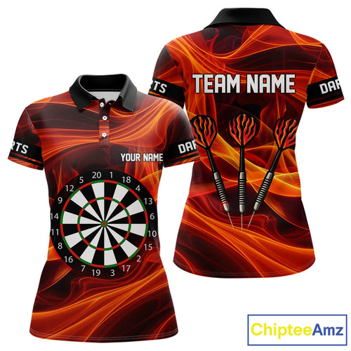 Orange Waving Lines Flame Dart Arrow Women's Darts Shirt - Custom Name & Team Jersey NYN0588