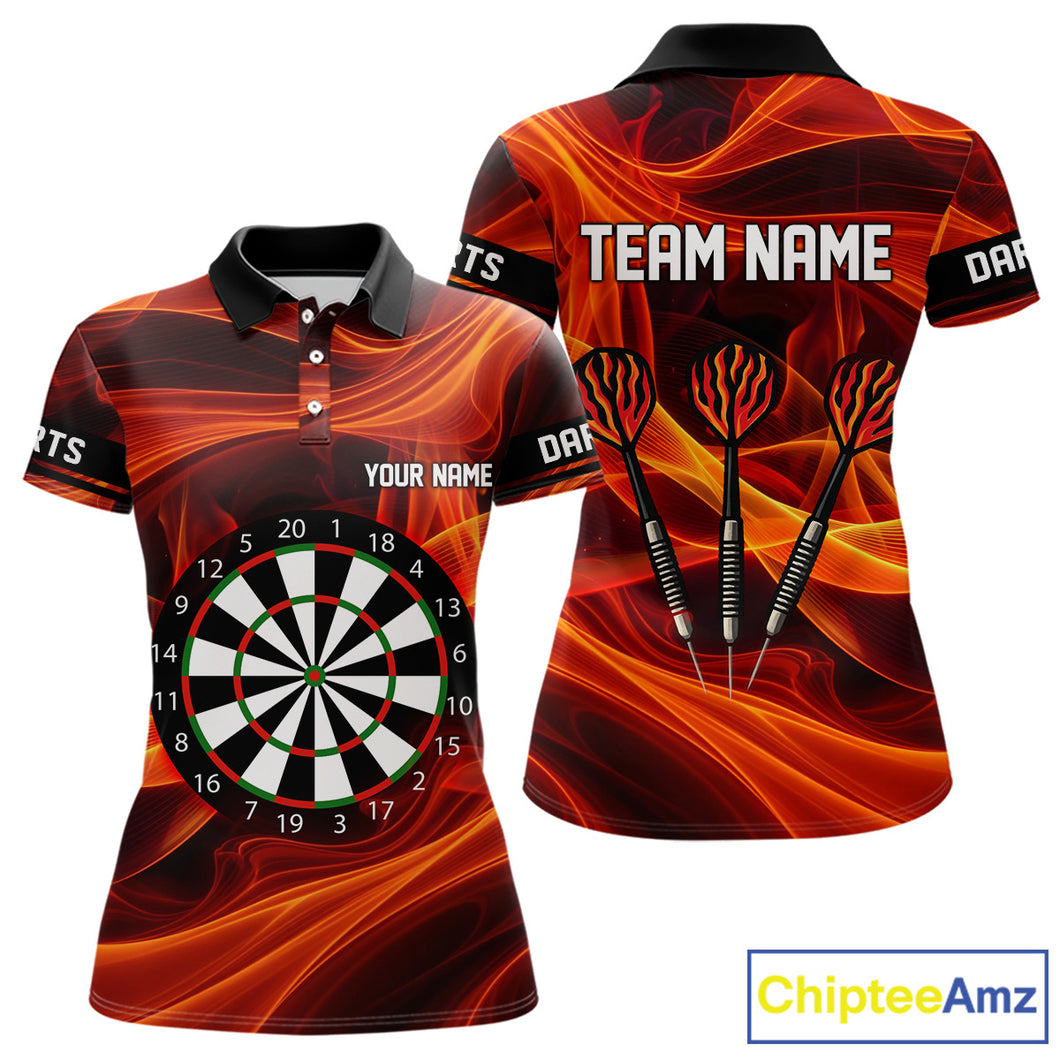 Orange Waving Lines Flame Dart Arrow Women's Darts Shirt - Custom Name & Team Jersey NYN0588