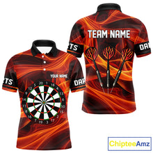 Load image into Gallery viewer, Orange Waving Lines Flame Dart Arrow Men's Darts Shirt - Custom Name &amp; Team Jersey NYN0588
