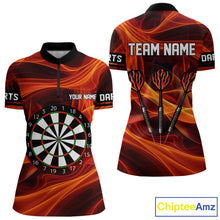 Load image into Gallery viewer, Orange Waving Lines Flame Dart Arrow Women&#39;s Darts Shirt - Custom Name &amp; Team Jersey NYN0588