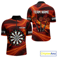 Load image into Gallery viewer, Orange Waving Lines Flame Dart Arrow Men's Darts Shirt - Custom Name &amp; Team Jersey NYN0588