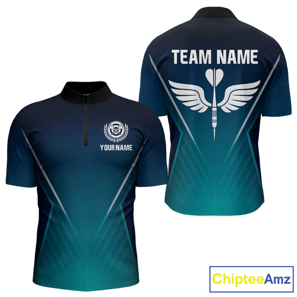 Men's Custom Darts Shirt - Crimson Wings Dart Arrrow With Gradient Blue Pattern NYN0328