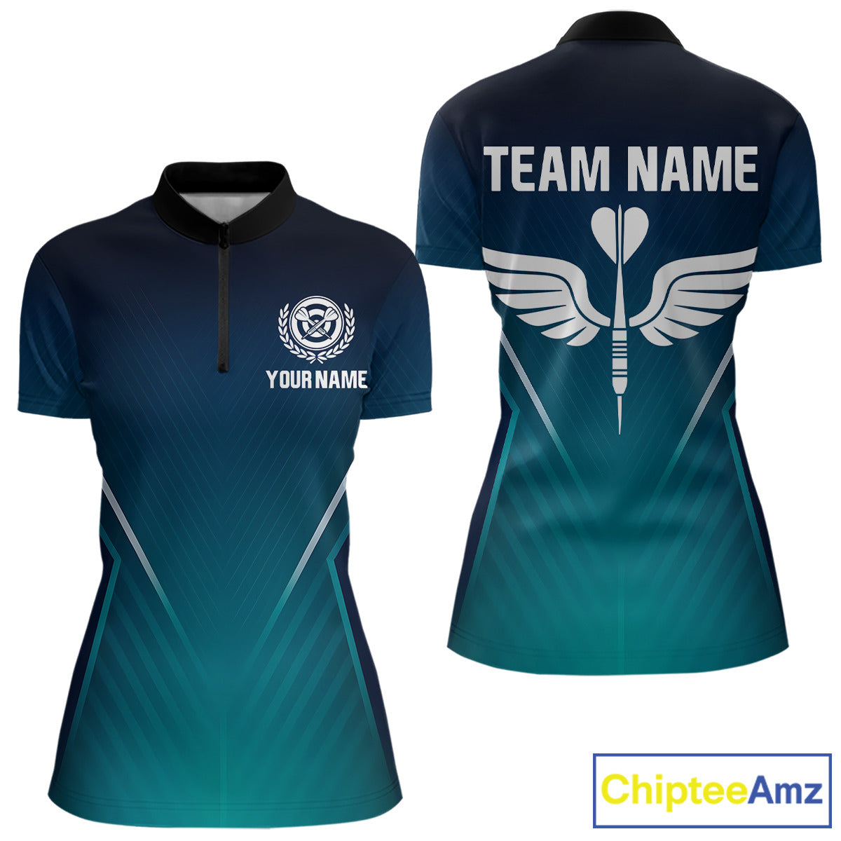 Women's Custom Darts Shirt - Crimson Wings Dart Arrrow With Gradient Blue Pattern NYN0328