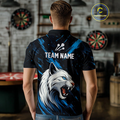 Men's Custom Darts Shirt - Ivory Panther With Dartboard & Blue Grunge Pattern NYN0331