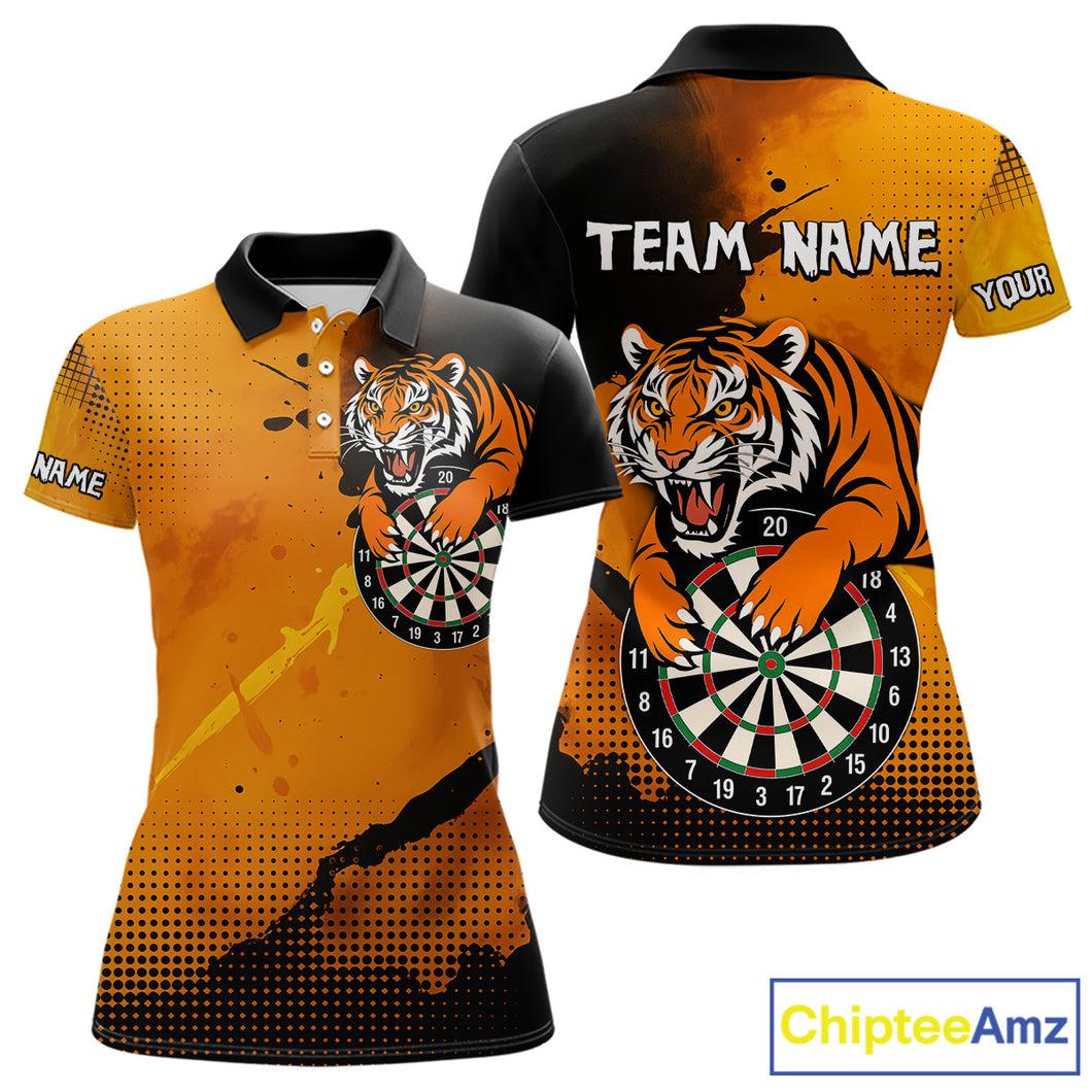 Roaring Tiger Dartboard Shirt - Rust & Black Darts Jersey With Custom Name For Women NYN0336