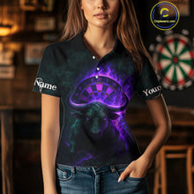 Load image into Gallery viewer, Purple Flaming Dartboard &amp; Bull Darts Shirt For Women - Custom Name &amp; Team Jersey NYN0606