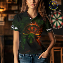 Load image into Gallery viewer, Orange Flaming Dartboard &amp; Bull Darts Shirt For Women - Custom Name &amp; Team Jersey NYN0607