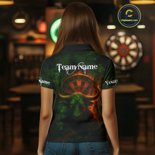 Load image into Gallery viewer, Orange Flaming Dartboard &amp; Bull Darts Shirt For Women - Custom Name &amp; Team Jersey NYN0607