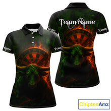 Load image into Gallery viewer, Orange Flaming Dartboard &amp; Bull Darts Shirt For Women - Custom Name &amp; Team Jersey NYN0607