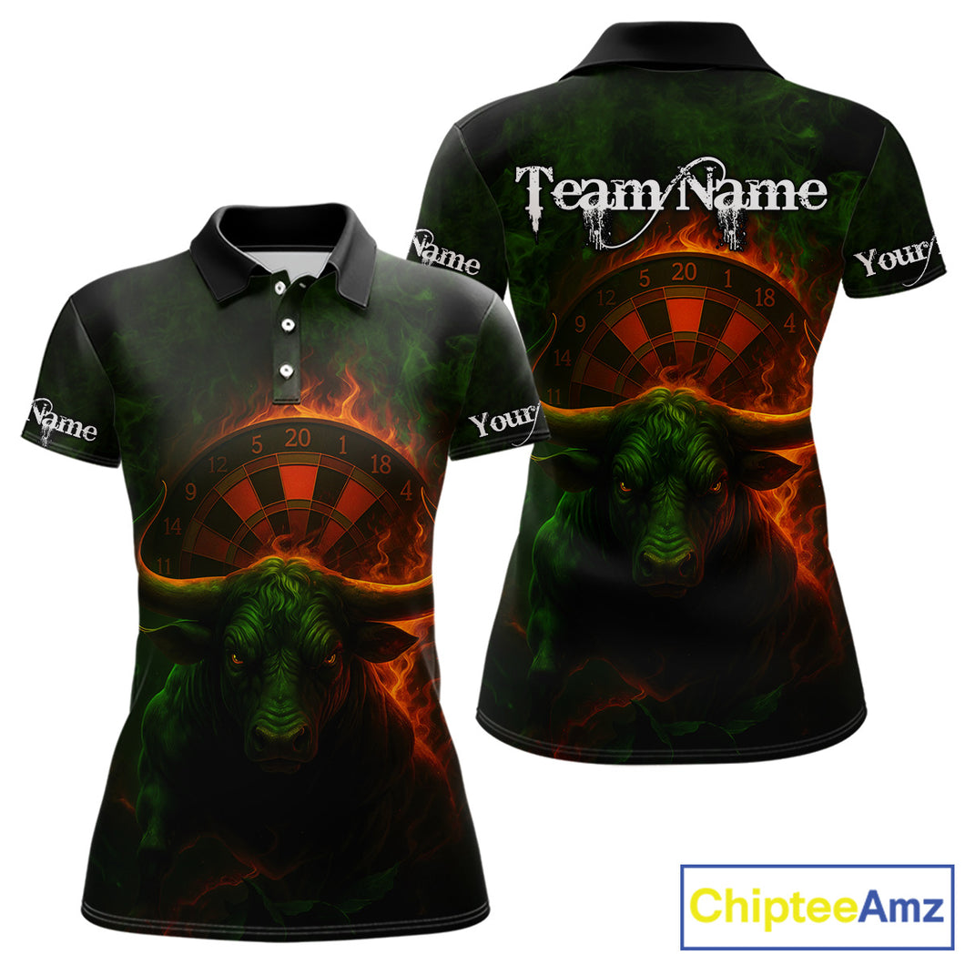 Orange Flaming Dartboard & Bull Darts Shirt For Women - Custom Name & Team Jersey NYN0607