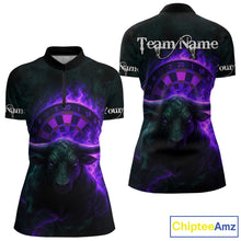 Load image into Gallery viewer, Purple Flaming Dartboard &amp; Bull Darts Shirt For Women - Custom Name &amp; Team Jersey NYN0606