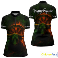 Load image into Gallery viewer, Orange Flaming Dartboard &amp; Bull Darts Shirt For Women - Custom Name &amp; Team Jersey NYN0607