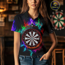 Load image into Gallery viewer, Multicolor Flaming &amp; Red Dartboard Darts Shirt For Women - Custom Name &amp; Team Jersey NYN0620