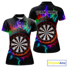 Load image into Gallery viewer, Multicolor Flaming &amp; Red Dartboard Darts Shirt For Women - Custom Name &amp; Team Jersey NYN0620