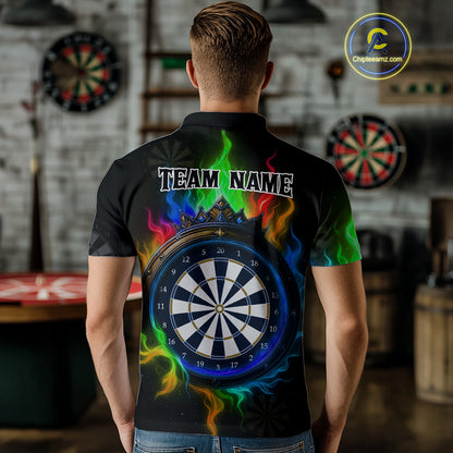 Multicolor Flaming & Blue Dartboard Darts Shirt For Men - Custom Name & Team Jersey NYN0621