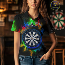 Load image into Gallery viewer, Multicolor Flaming &amp; Blue Dartboard Darts Shirt For Wmoen - Custom Name &amp; Team Jersey NYN0621