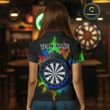Load image into Gallery viewer, Multicolor Flaming &amp; Blue Dartboard Darts Shirt For Wmoen - Custom Name &amp; Team Jersey NYN0621