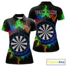 Load image into Gallery viewer, Multicolor Flaming &amp; Blue Dartboard Darts Shirt For Wmoen - Custom Name &amp; Team Jersey NYN0621