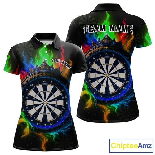 Multicolor Flaming & Blue Dartboard Darts Shirt For Wmoen - Custom Name & Team Jersey NYN0621