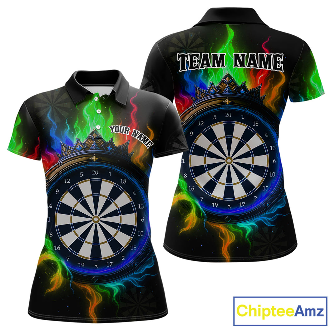 Multicolor Flaming & Blue Dartboard Darts Shirt For Wmoen - Custom Name & Team Jersey NYN0621
