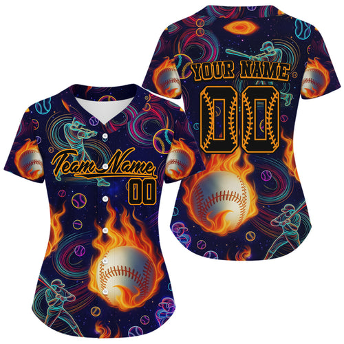 3D Flame Baseball Jersey For Women Custom Name Number Team Shirt | Personalized Fan Gear NYN0811