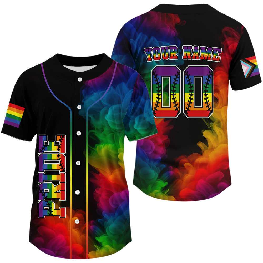 LGPT Pride Men's Black Baseball Jersey Custom Colorful Smoke Baseball Jersey For LGPTQ+ NYN0825
