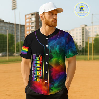 LGPT Pride Men's Black Baseball Jersey Custom Colorful Smoke Baseball Jersey For LGPTQ+ NYN0825