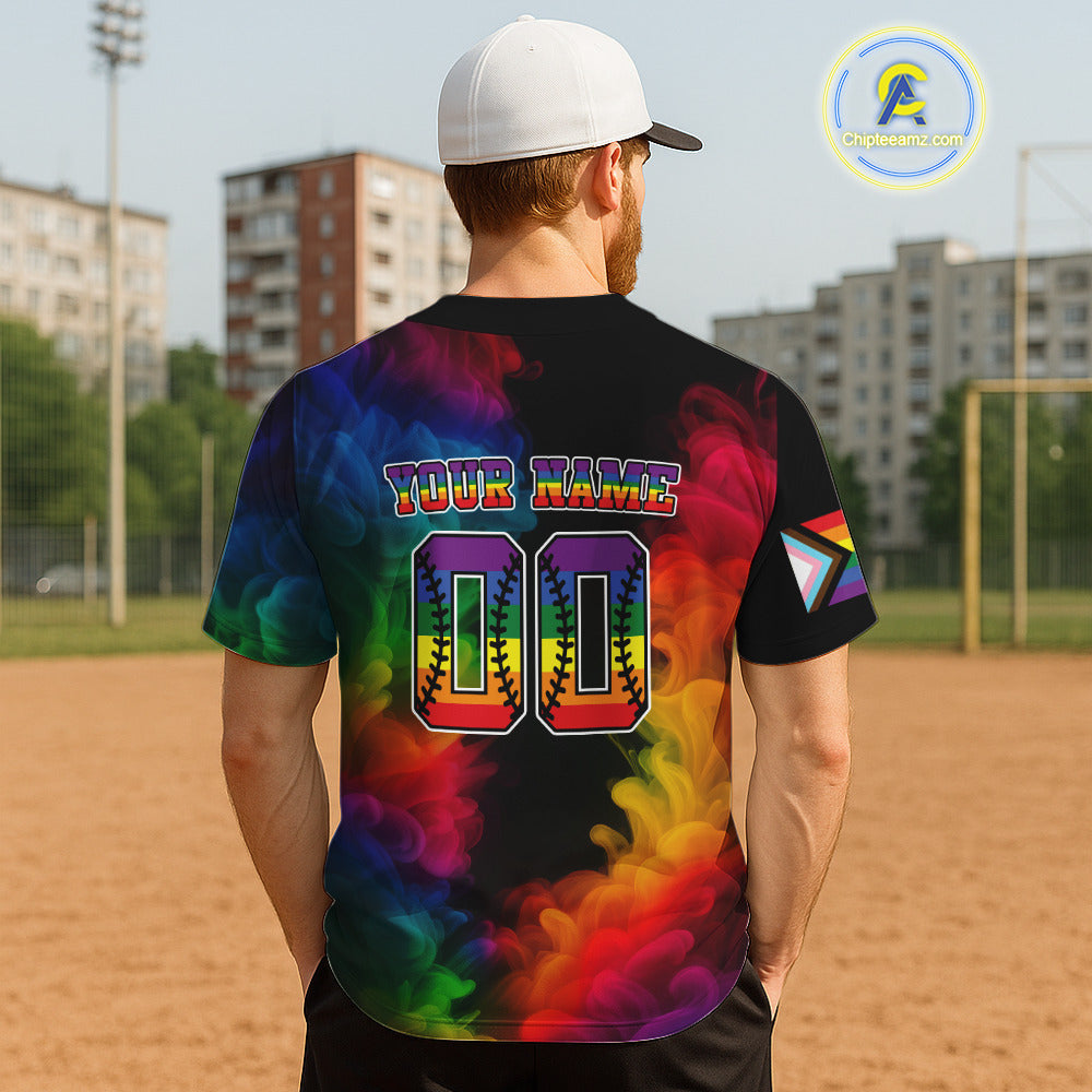 LGPT Pride Men's Black Baseball Jersey Custom Colorful Smoke Baseball Jersey For LGPTQ+ NYN0825