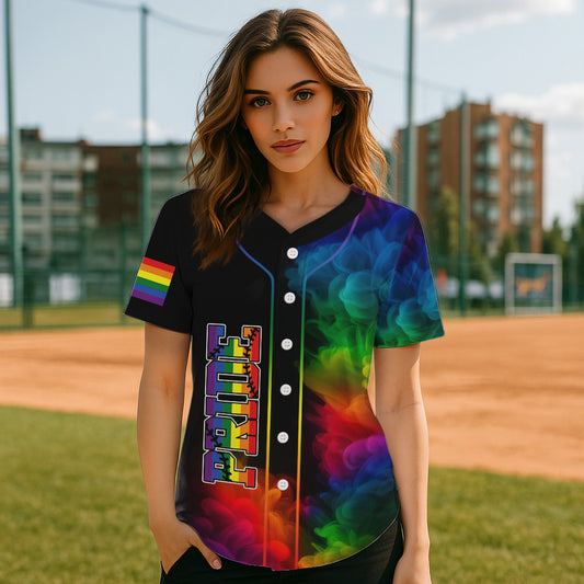 LGPT Pride Women's Black Baseball Jersey Custom Colorful Smoke Baseball Jersey For LGPTQ+ NYN0825